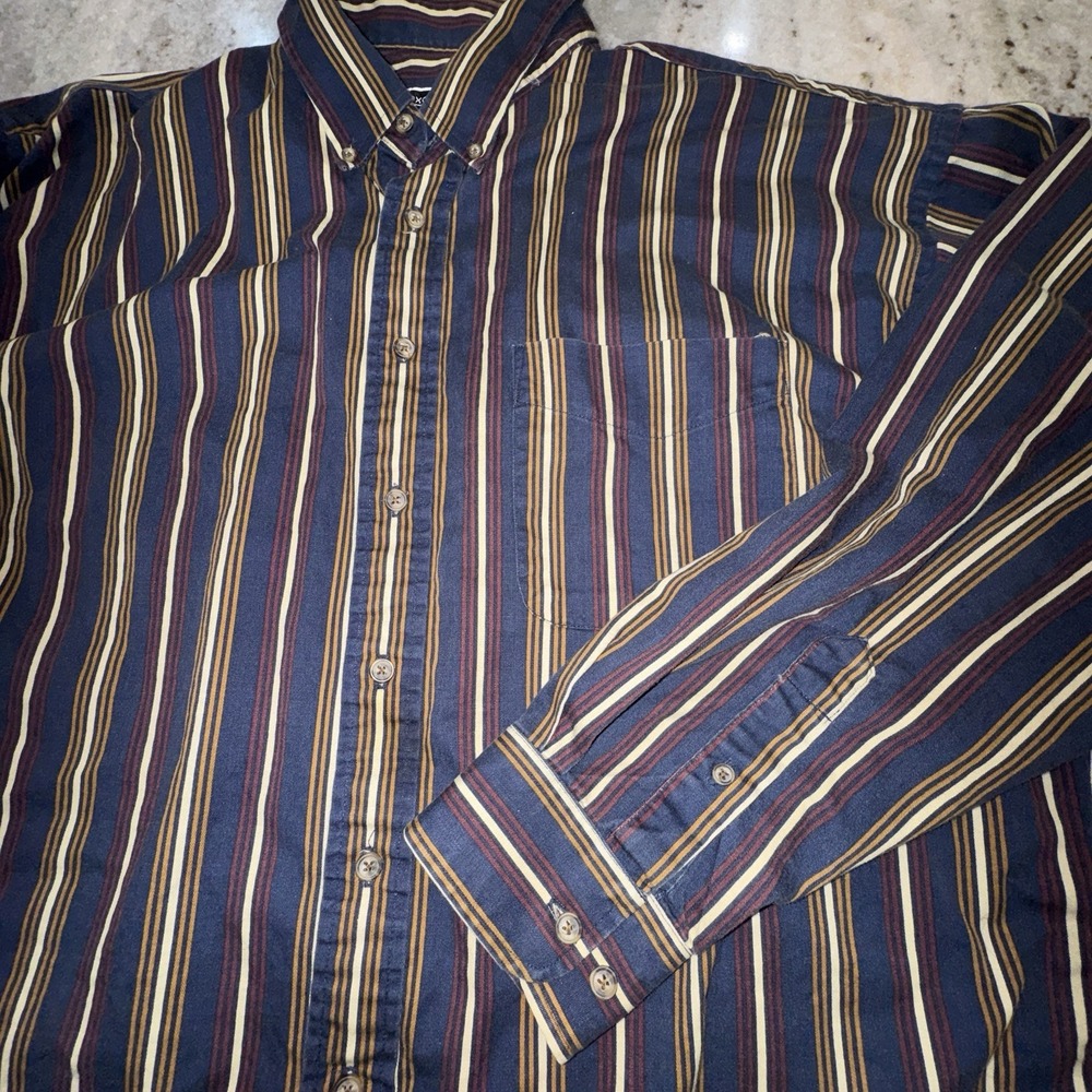 VTG 90s Alexander Martin Vertical Stripe Button Down Shirt Navy Men's Sz XL